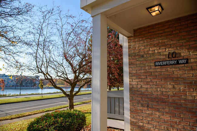 Townhome Covered Entrance with View of Genesee River