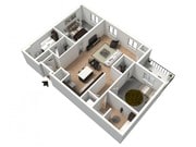 Flat White Furnished 3D Floor Plan