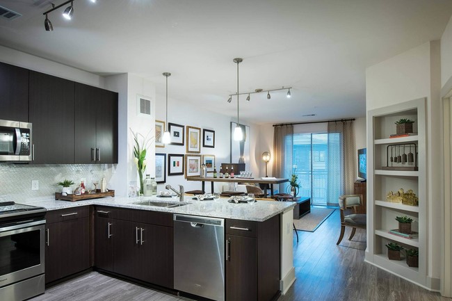 Open concept kitchen with stainless steel appliances - Windsor Oak Hill Apartments