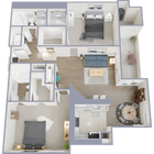 Two bedroom, two bath, 1,280 square foot apartment