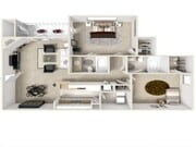 Two Bedroom & Two Bathroom Traditional Style