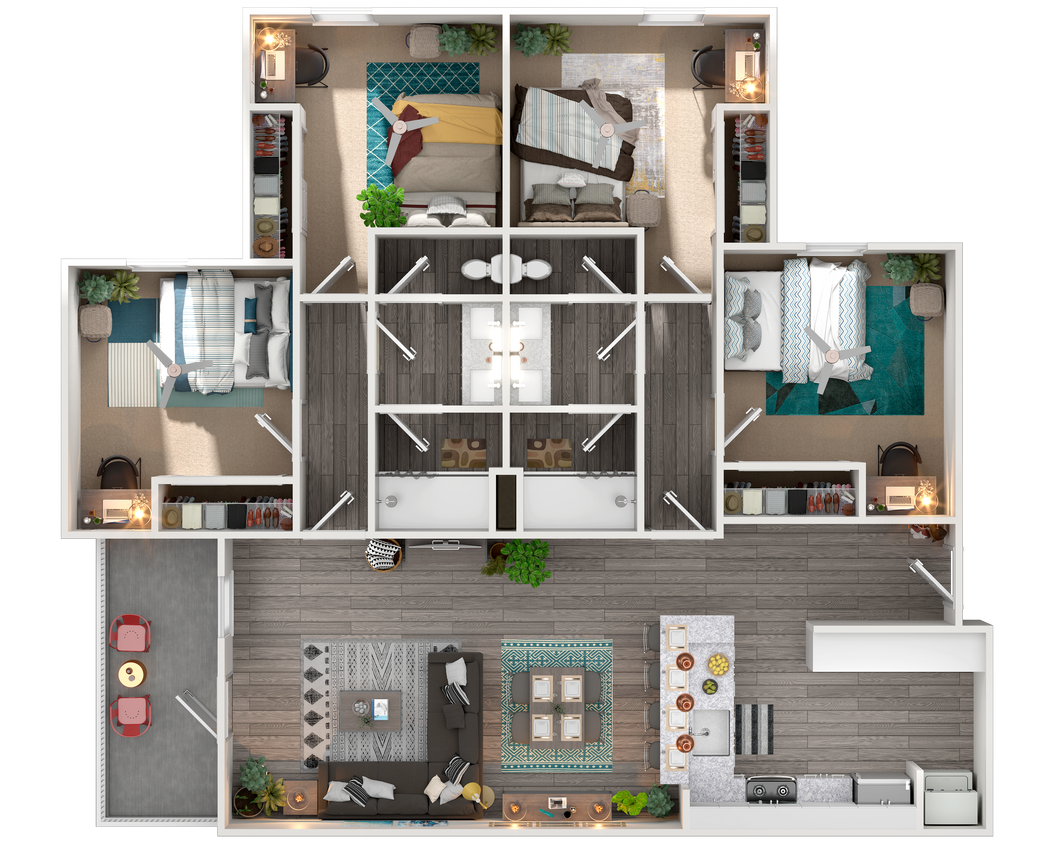 4x2 Floorplan - 4x2 Furnished