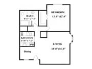 One Bedroom One Bathroom, Kitchen cabinets over stove have an opening into the dining room that can fit bar stools.