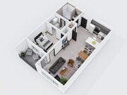 City Scape 1B4 is a spacious open concept one bedroom floor plan that features modern finishes and an in-unit washer and dryer.