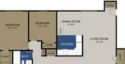 2 Bedroom / 1 Bath Floor Plan
