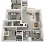 Two Bedroom, Two Bathroom, 1000 sqft, Screened-in Porch, Full Sized Washer/Dryer Connections, Fireplace in Selected Units, Vaulted Ceilings in Selected Units