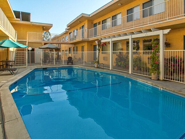 Large solar heated pool in Woodbridge Park courtyard.