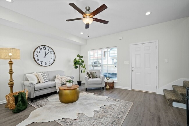 Spacious Living Room with Wood Style Flooring