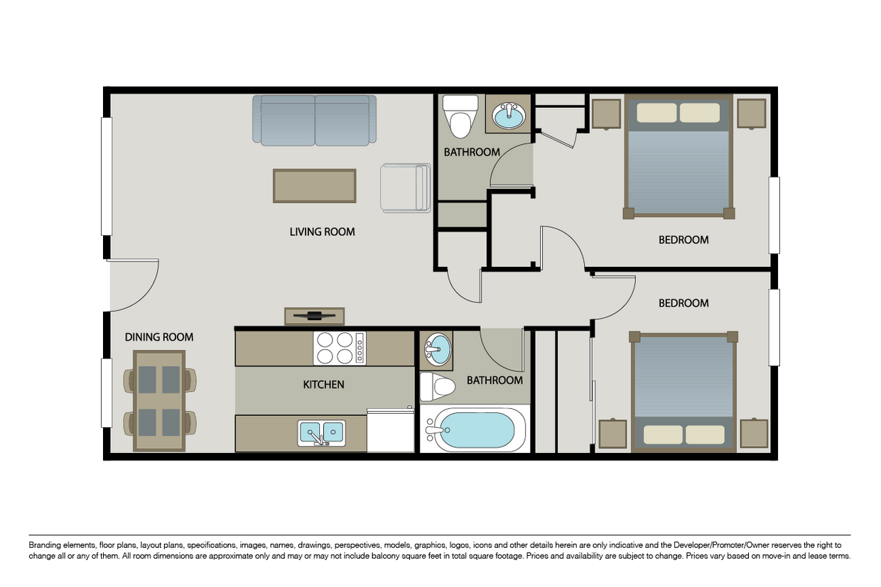 Floor Plan - 2 Bed 1.5 Bath (S-1)