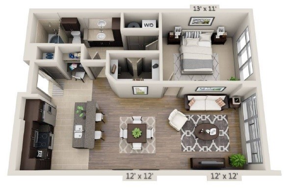 Ashton South End - A1B - 1 Beds - 1 Baths - 849 Sq. ft. - A1B