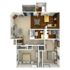 Two bedroom, two bath, 1,050 square foot apartment
