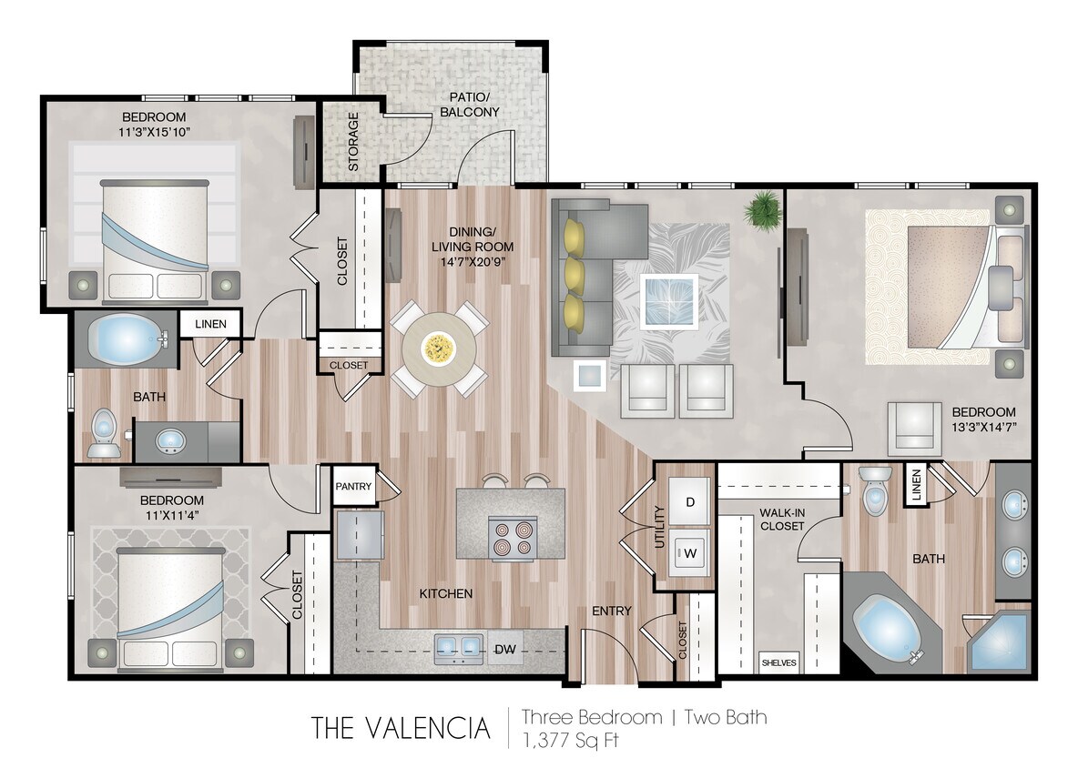 Floor Plan - Valencia | 3 Bed | 2 Bath | 32A