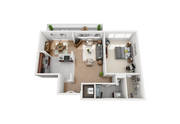 Stunning One Bedroom One Bathroom Floor Plan with Island Kitchen