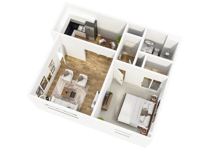Floor Plan - 1 Bedroom, 1 Bathroom