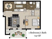 1br/1ba Floor Plan