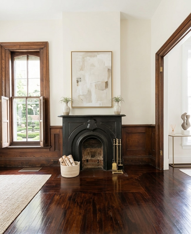 Original stone fireplace adds a cozy and traditional charm to the living space - 87 Prospect Ave