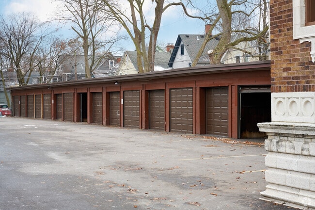Covered parking in rear of building.
