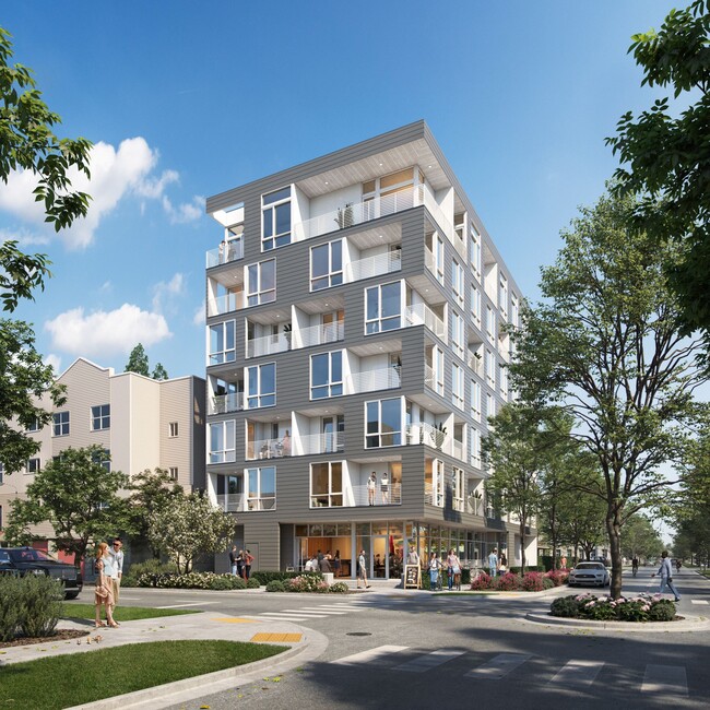 Experience the modern elegance of Anker Ballard, featuring a stylish exterior and prime location in the vibrant Ballard neighborhood. - Anker Ballard Apartments