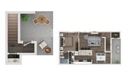 Casa adosada de un dormitorio y un baño con conexiones para lavadora y secadora de tamaño estándar. Las casas de la planta baja ofrecen pisos estilo tablón de madera en todas partes. Las casas del segundo piso ofrecen alfombras en los dormitorios y los armarios.
