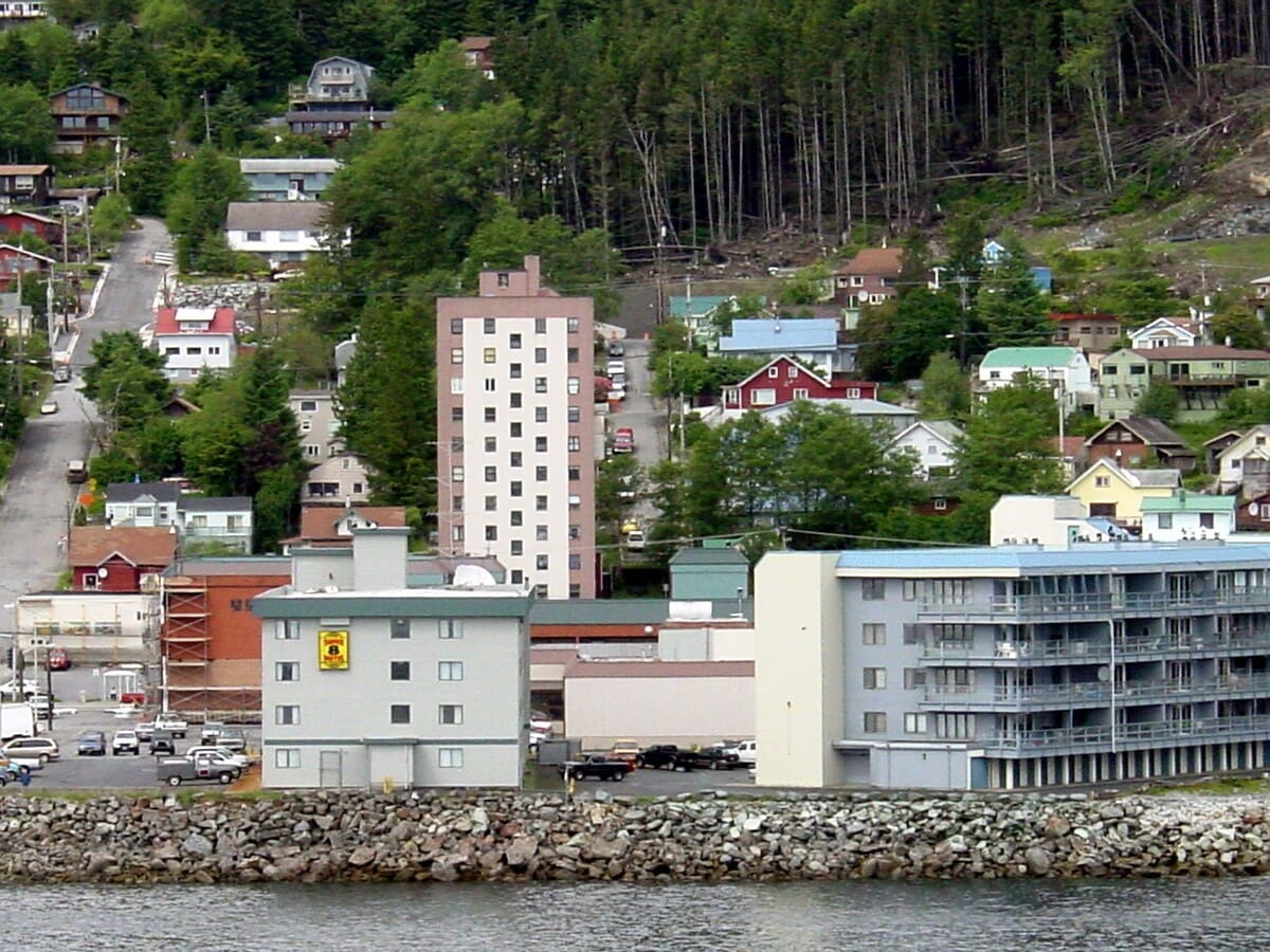 Narrow south facade from the Tongass Narrows - Tongass Towers Condominiums