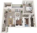 One Bedroom, 723 sqft, Patio/Balcony, Walk-in Closet, Fireplace in Selected Homes