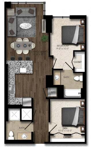 Floor Plan - 1 Bed/2 Bath Den-4E