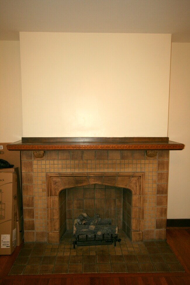 Front room fireplace and gas logs - 328 S Aiken Ave Unidad 1st Floor
