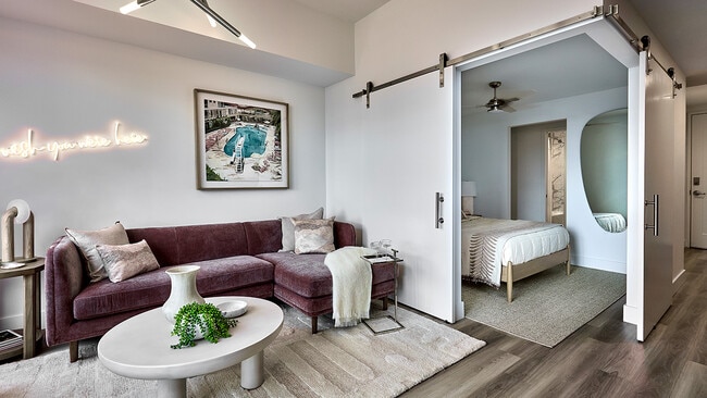 Apartment Living Room and Bedroom with Wood Style Flooring - Griffis West Palm