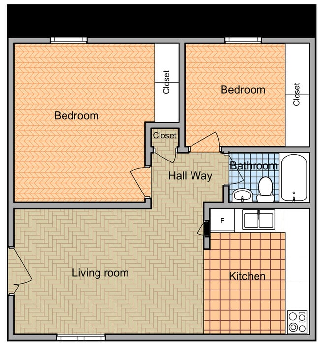 Plano de planta de 2 dormitorios