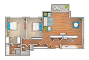 2 BR x 2 BA Floorplan