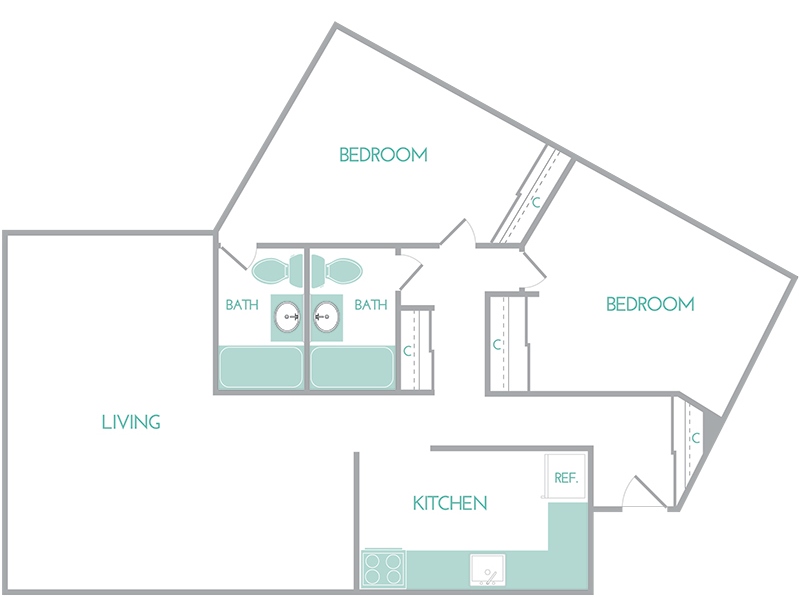 Floor Plan - 2 Bed, 2 Bath - 1129