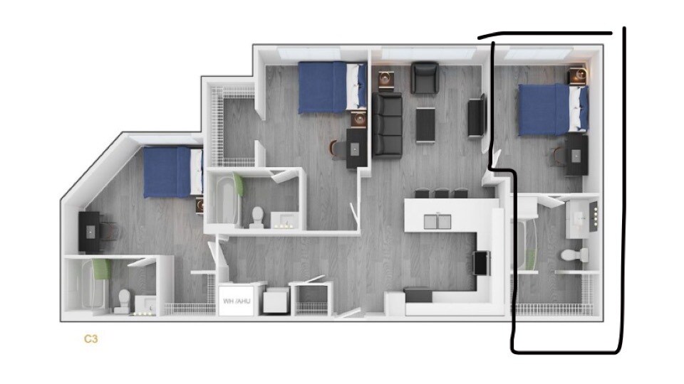 Bedroom C, furthest to the right of apartment - 1317 S Terrace Rd Apartments Unit Park Place student living