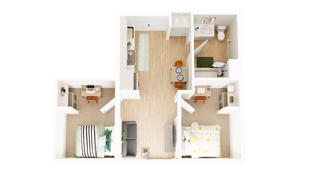 2x1 A bedroom - 2 Bedroom A