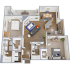B5 - Apartamento de 1,145 pies cuadrados, dos habitaciones y dos baños