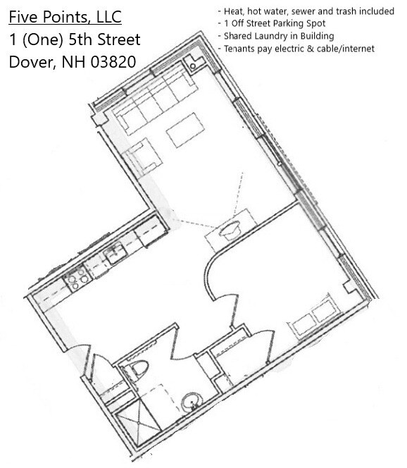 1 Bedroom 1 Bathroom 01 Floorplan - 1 5th Street