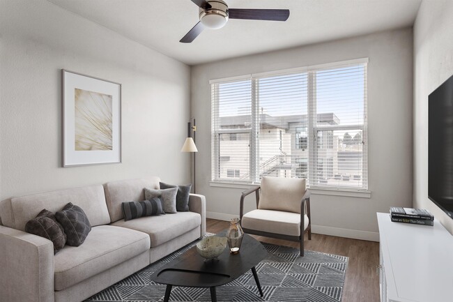 One wide window fills the living space with daylight most of the day.