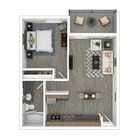 One-Bedroom, One-Bathroom 3D Furnished Floor Plan