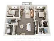 2 bedroom 2 bathroom flat with split bedroom layout, island kitchen, and full size washer dryer included