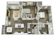 Modern floor plan showcasing two inviting bedrooms, elegant open living and dining areas, and a sleek kitchen, perfect for stylish living.
