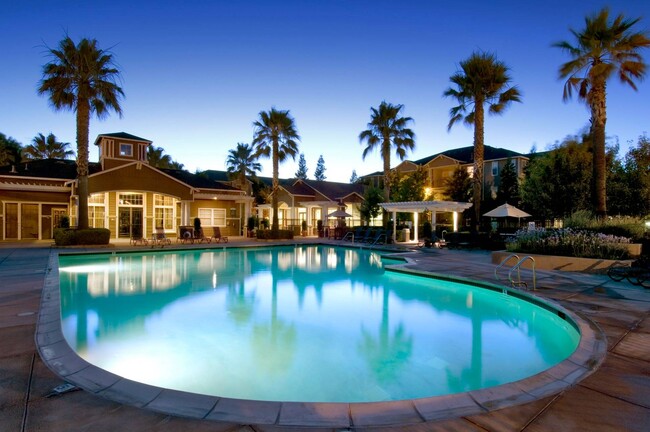 Pool at dusk | Apartments in Dublin, CA | Fountains at Emerald Park - Fountains at Emerald Park Apartments