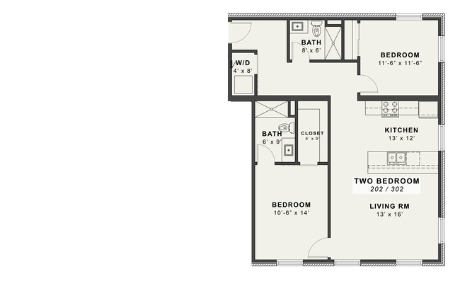 Apartment Layout - 218 S Washington Ave Apartamentos Unidad 2 Bedroom