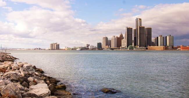 Detroit River and skyline. - Alden Towers Apartments