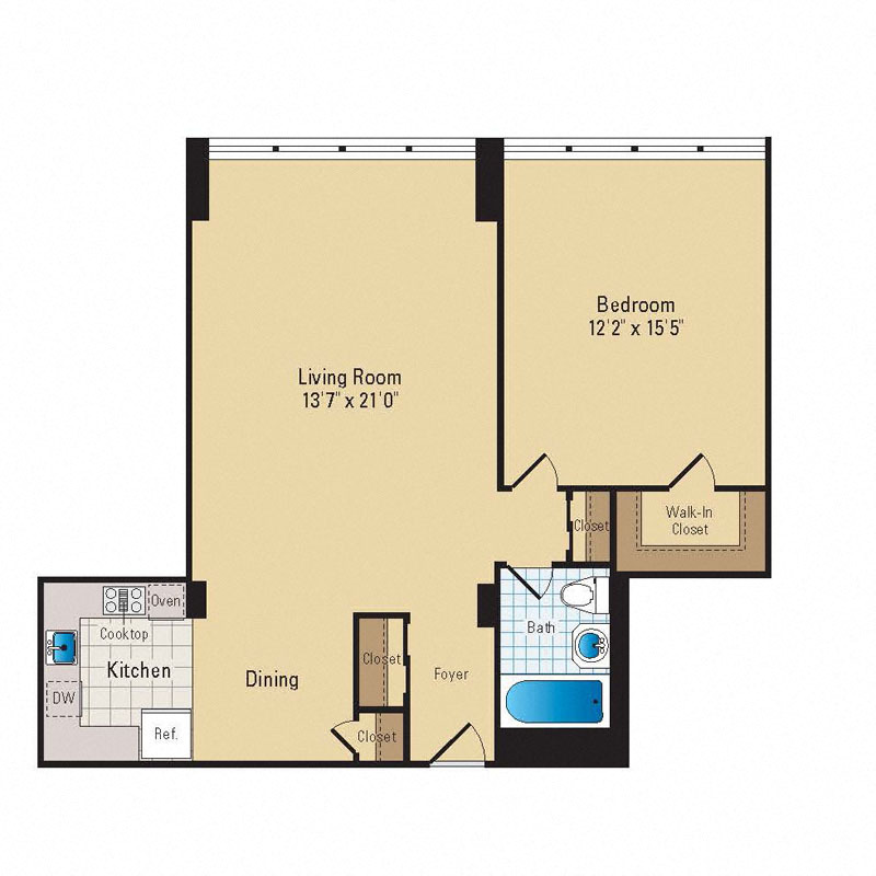 Floor Plan - 1 Bed - 1 Bath | A05 Premium