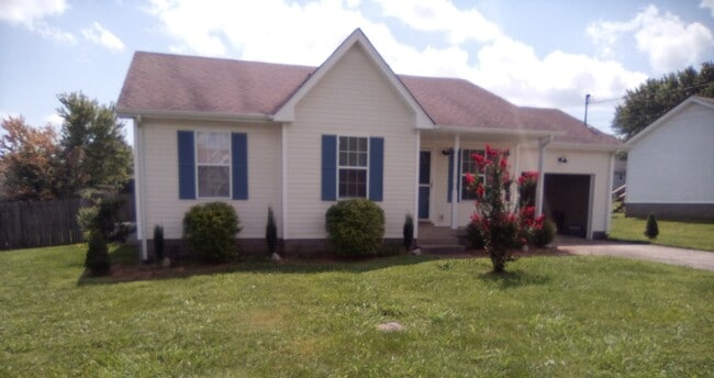 Front yard pops with red crape myrtle!