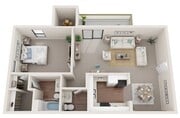 One Bedroom, One and 1/2 Bathrooms, 693 sqft, Patio/Balcony, Walk-in Closet