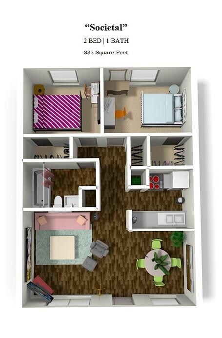 2 BD/ 1 BA - 2 Bedroom, 1 Bathroom