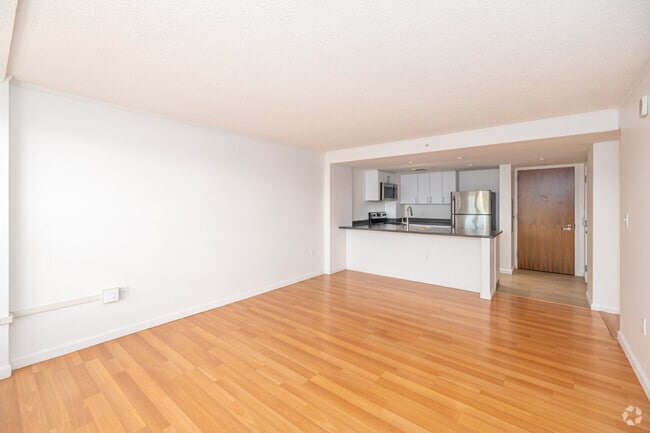 2BR, 2BA - 750SF - Living Room & Kitchen