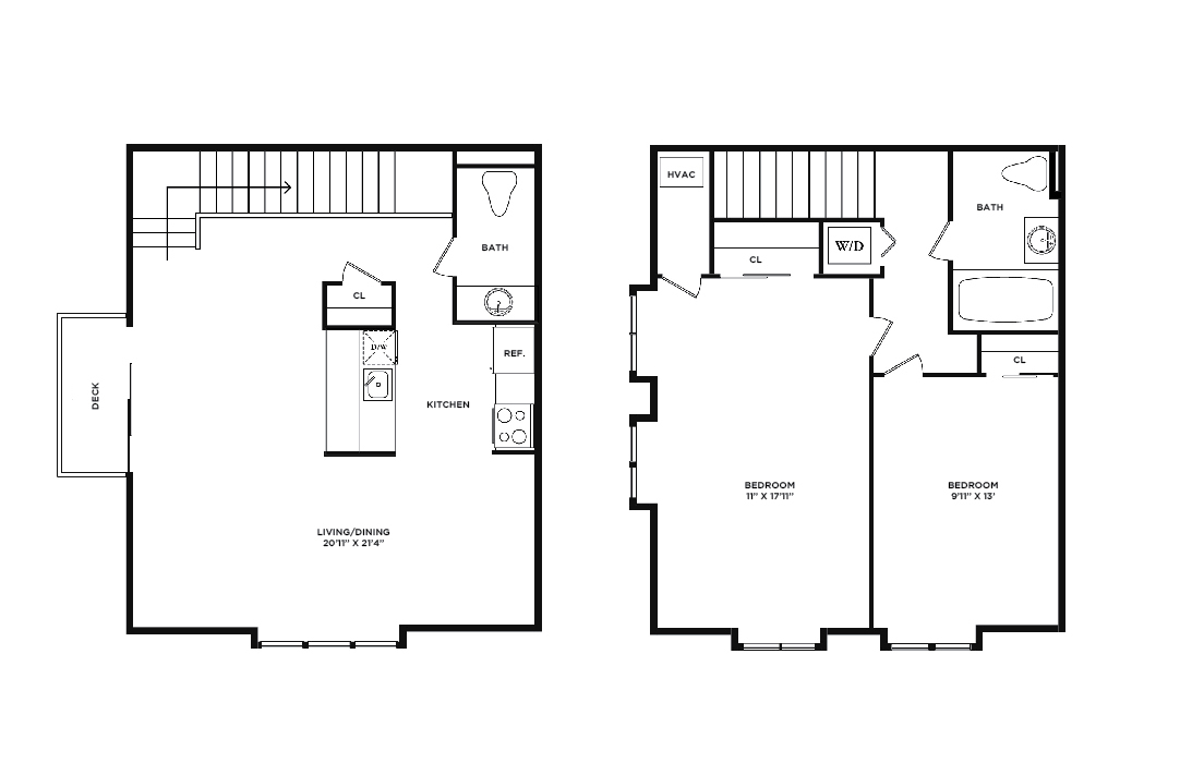 Floor Plan - 2 Bed 1.5 Bath Townhouse