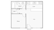 1 BR x 1 BA Floorplan