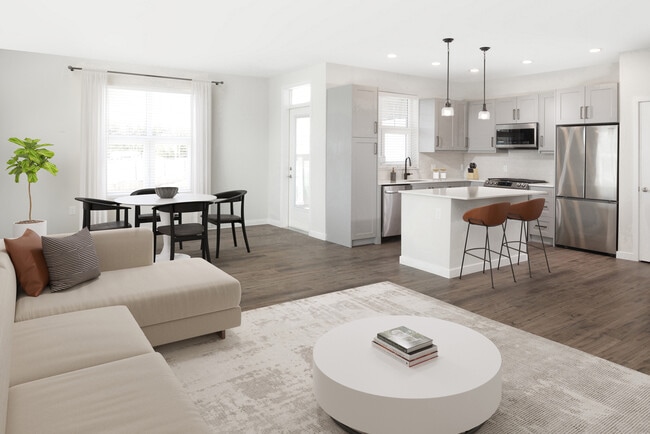 Kitchen and living/dining area with hard surface flooring